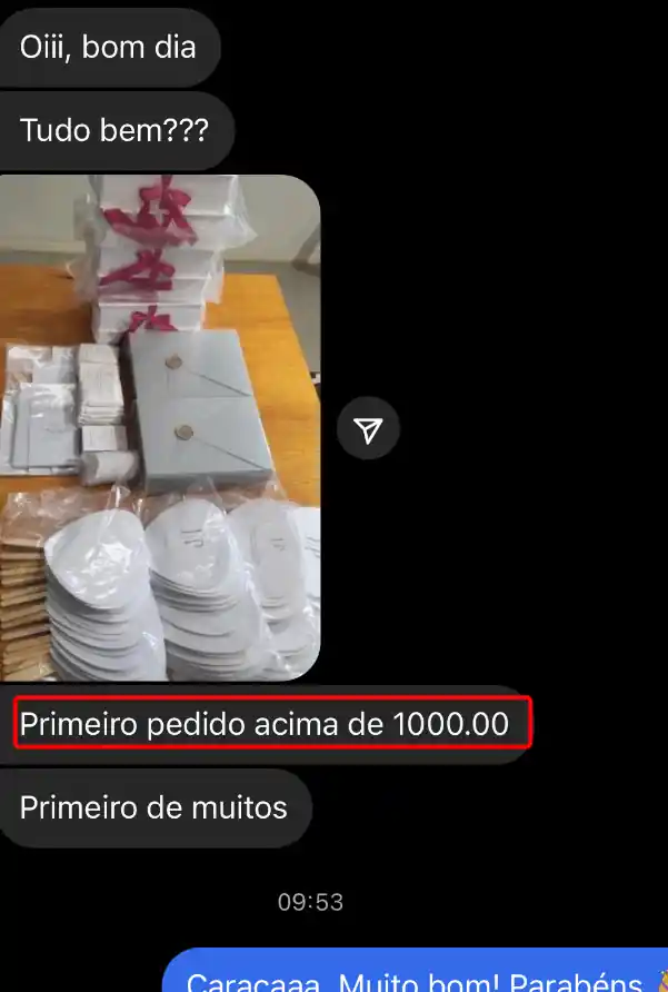 Depoimento aluna - primeiro pedido acima de R$1.000